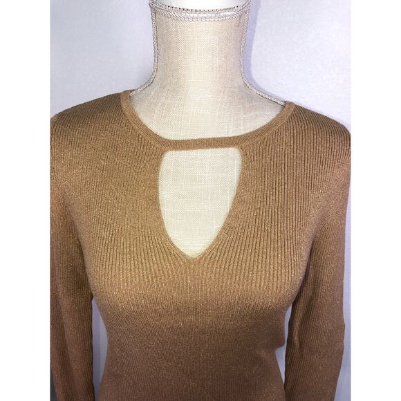 INC International Concepts Gold Lurex Cutout Ribbed Sweater - PXL - Picture 3 of 5